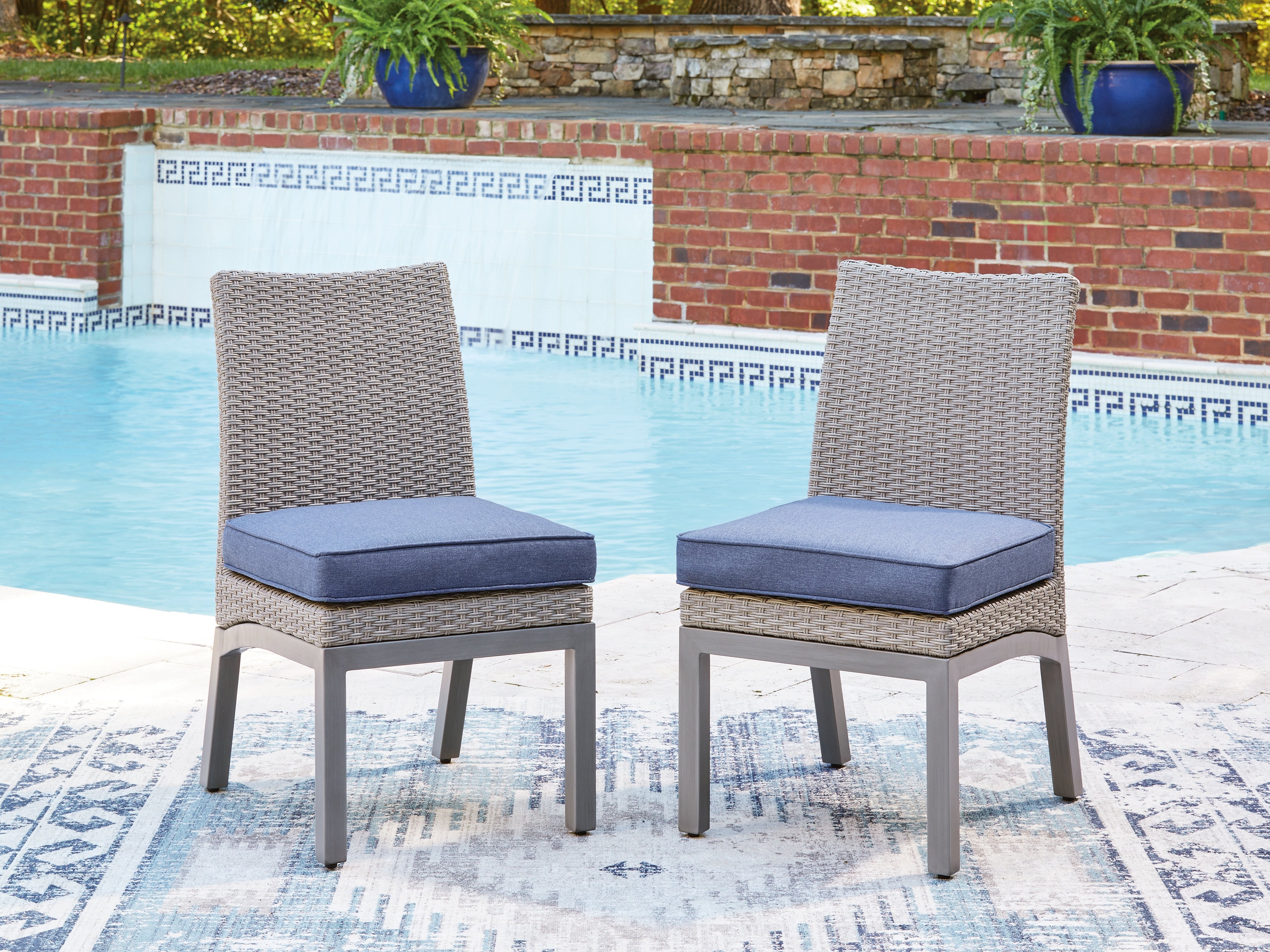 Best Furniture Outlet - Ashley Furniture - Half Moon Beach Outdoor - Side Chair with Cushion (Set of 2) / Blue/Gray - PCP418-601