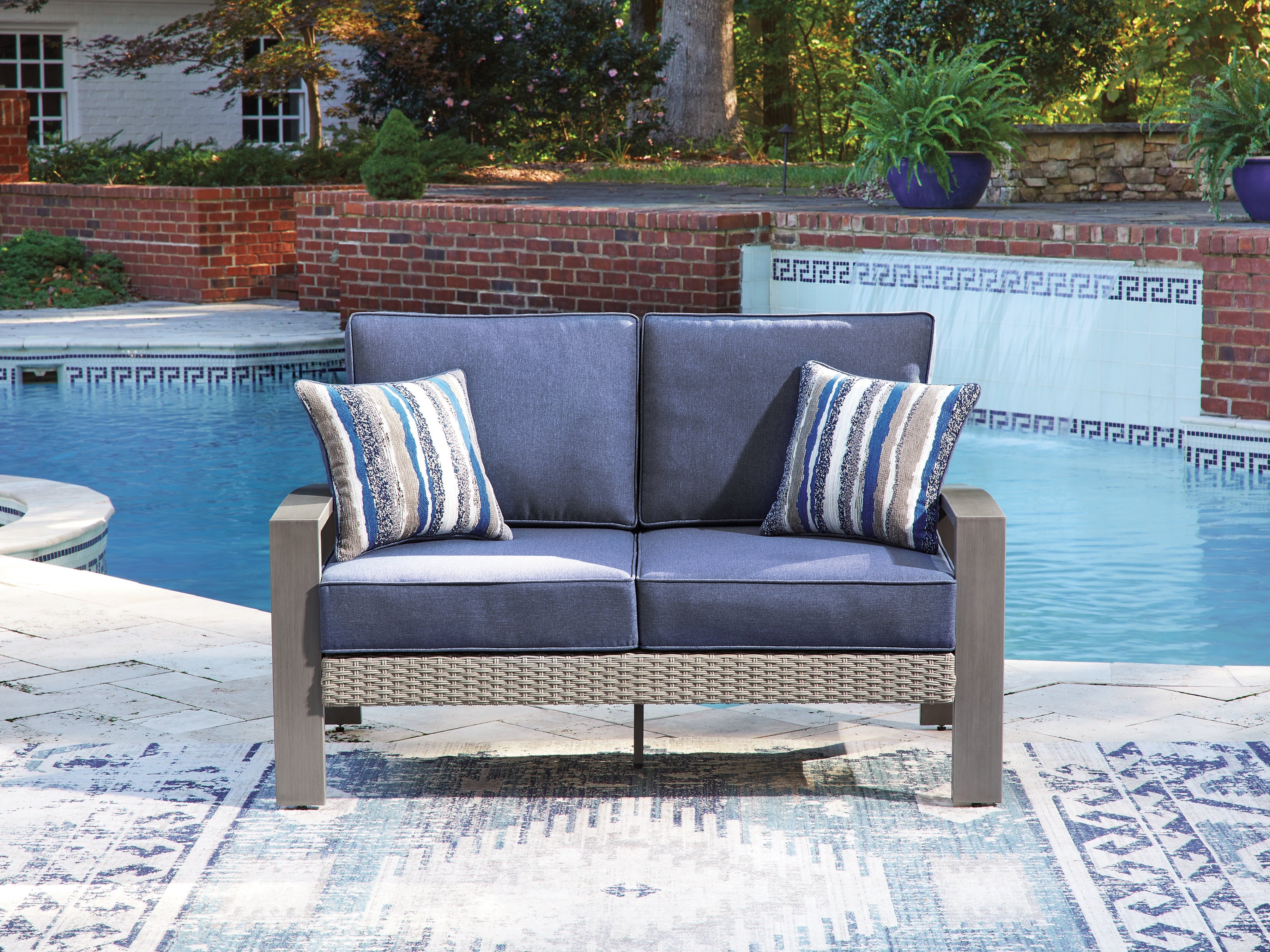 Best Furniture Outlet - Ashley Furniture - Half Moon Beach Outdoor - Loveseat w/Cushion - PCP418-835