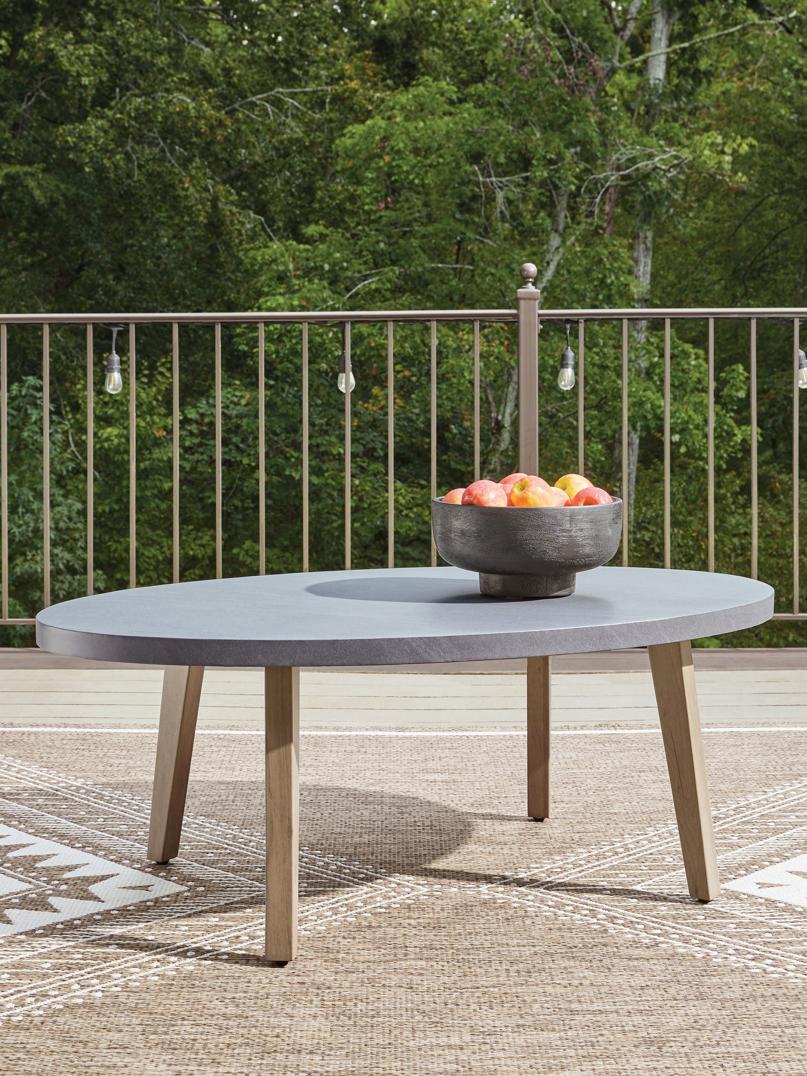 Best Furniture Outlet - Ashley Furniture - Harmony Headlands Outdoor - Oval Cocktail Table / Natural/Gray - PCP428-701