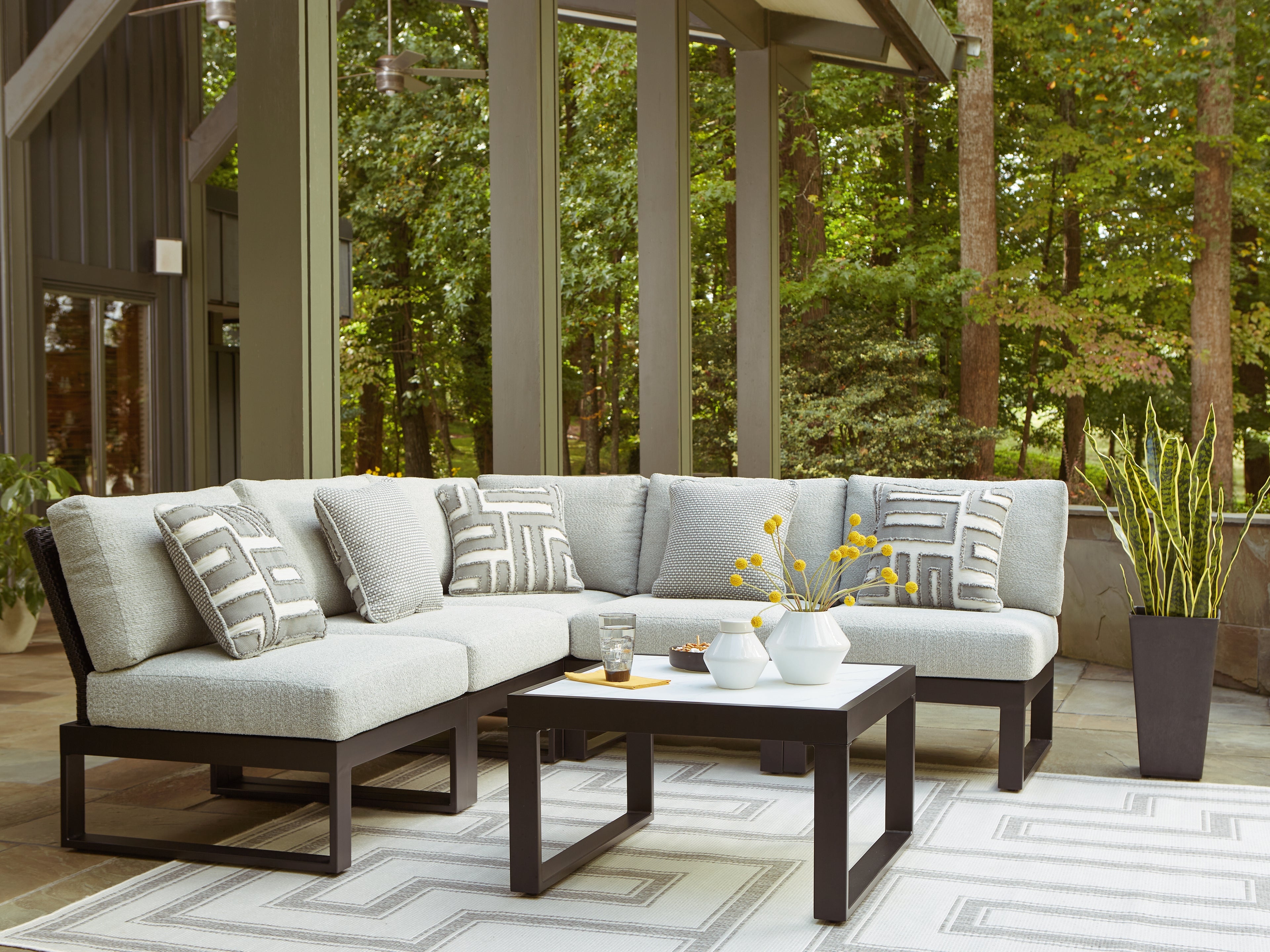 Best Furniture Outlet - Ashley Furniture - Beachloft Outdoor - 5-Piece Outdoor Sectional / Black/Gray - P490P2