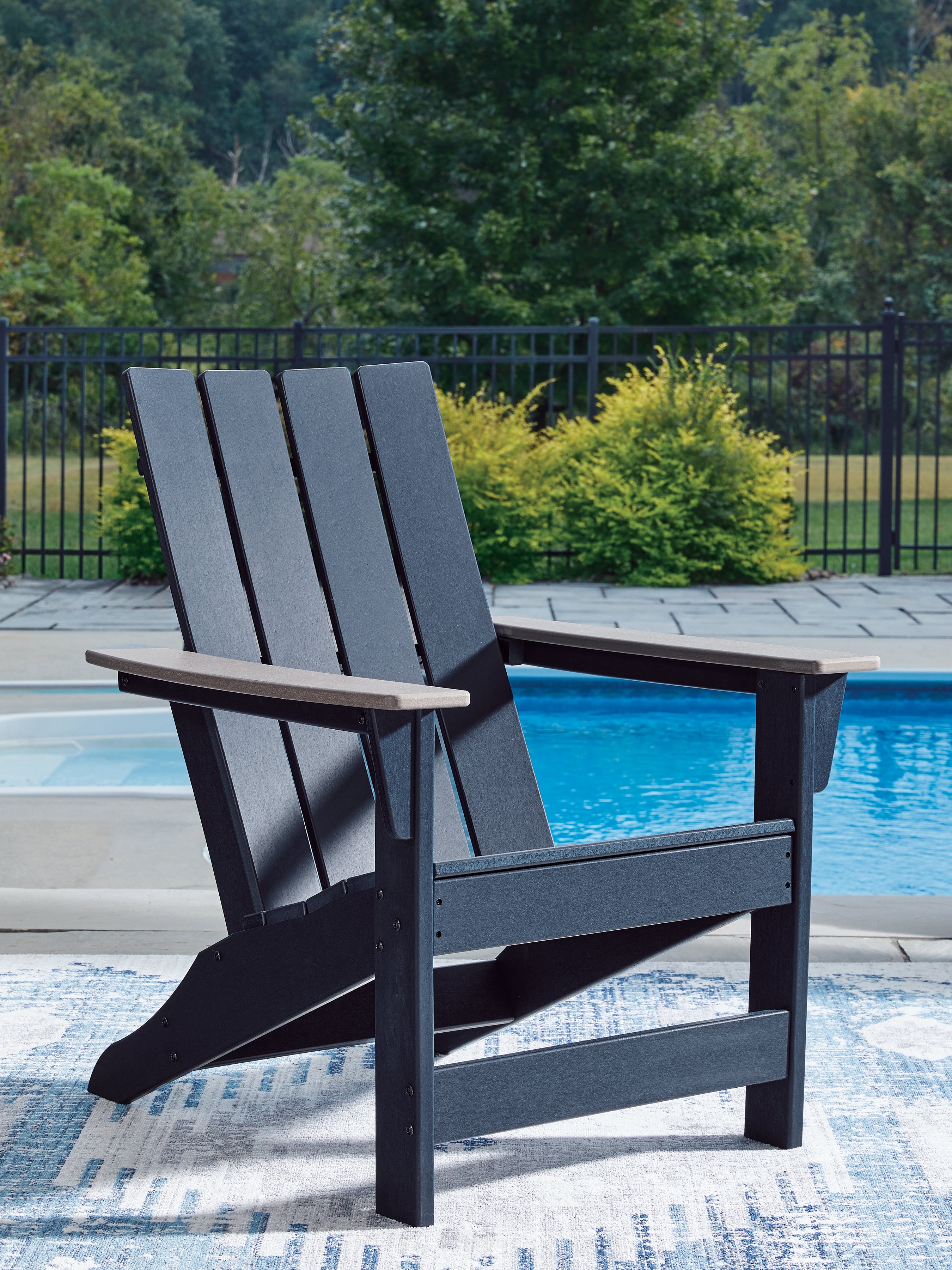 Best Furniture Outlet - Ashley Furniture - East Beach Outdoor - Adirondack Chair / Navy Blue/Driftwood - PCP587-898
