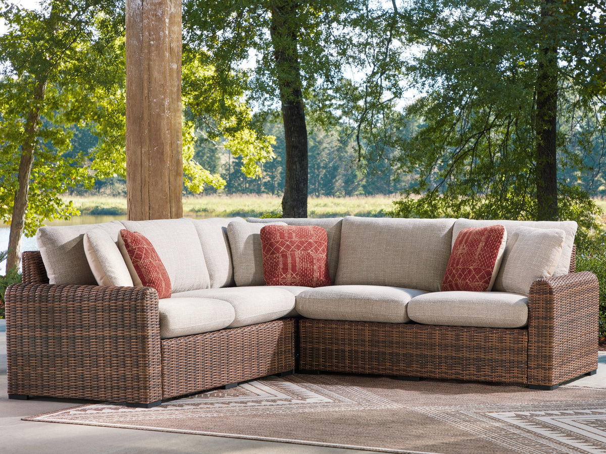 Best Furniture Outlet - Ashley Furniture - Dolan Creek Outdoor - 3-Piece Outdoor Sectional / Beige/Brown - PCP610P1