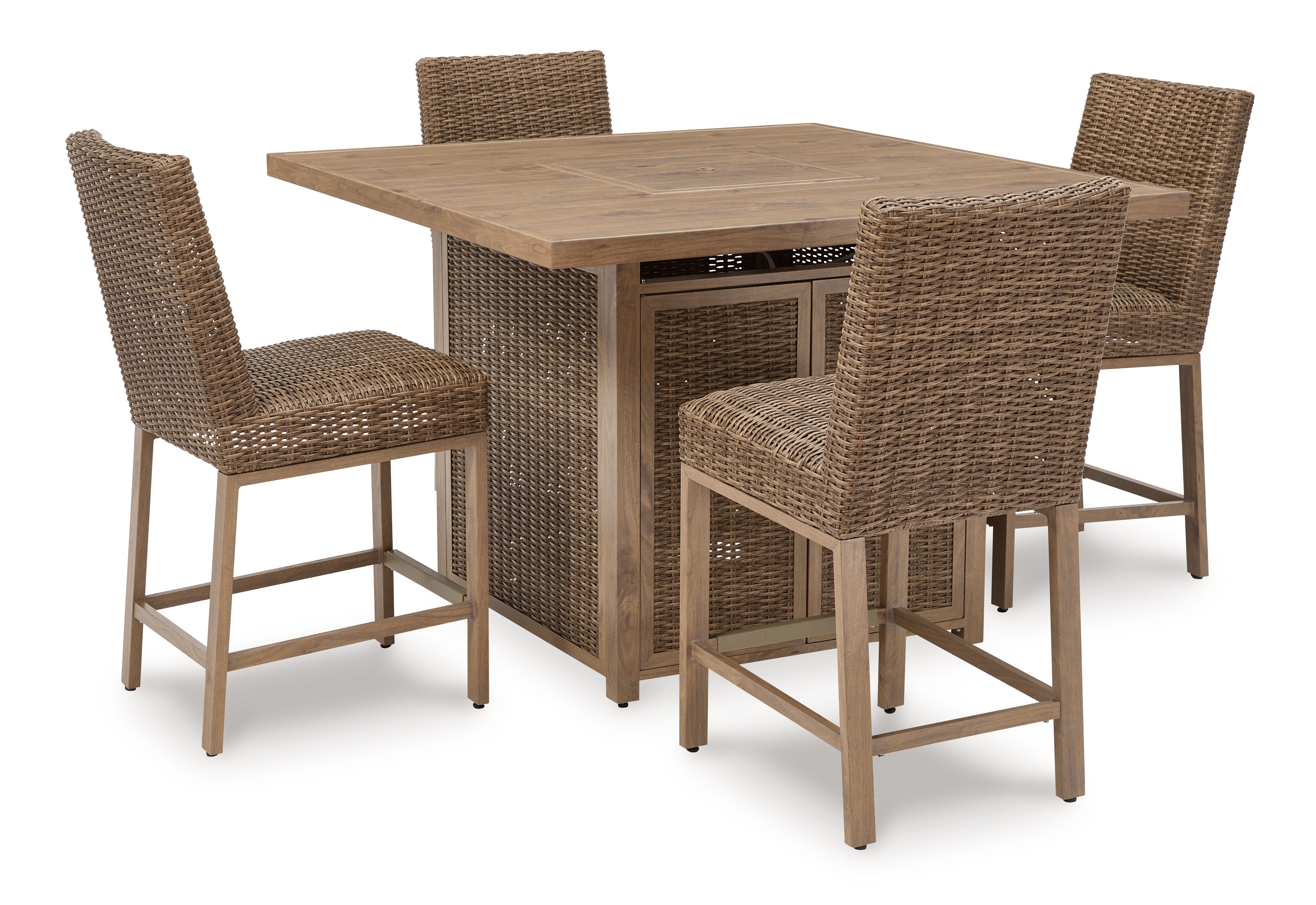 Best Furniture Outlet - Ashley Furniture - Walton Bridge Outdoor - Outdoor Bar Table and 4 Barstools / Driftwood - P749P1