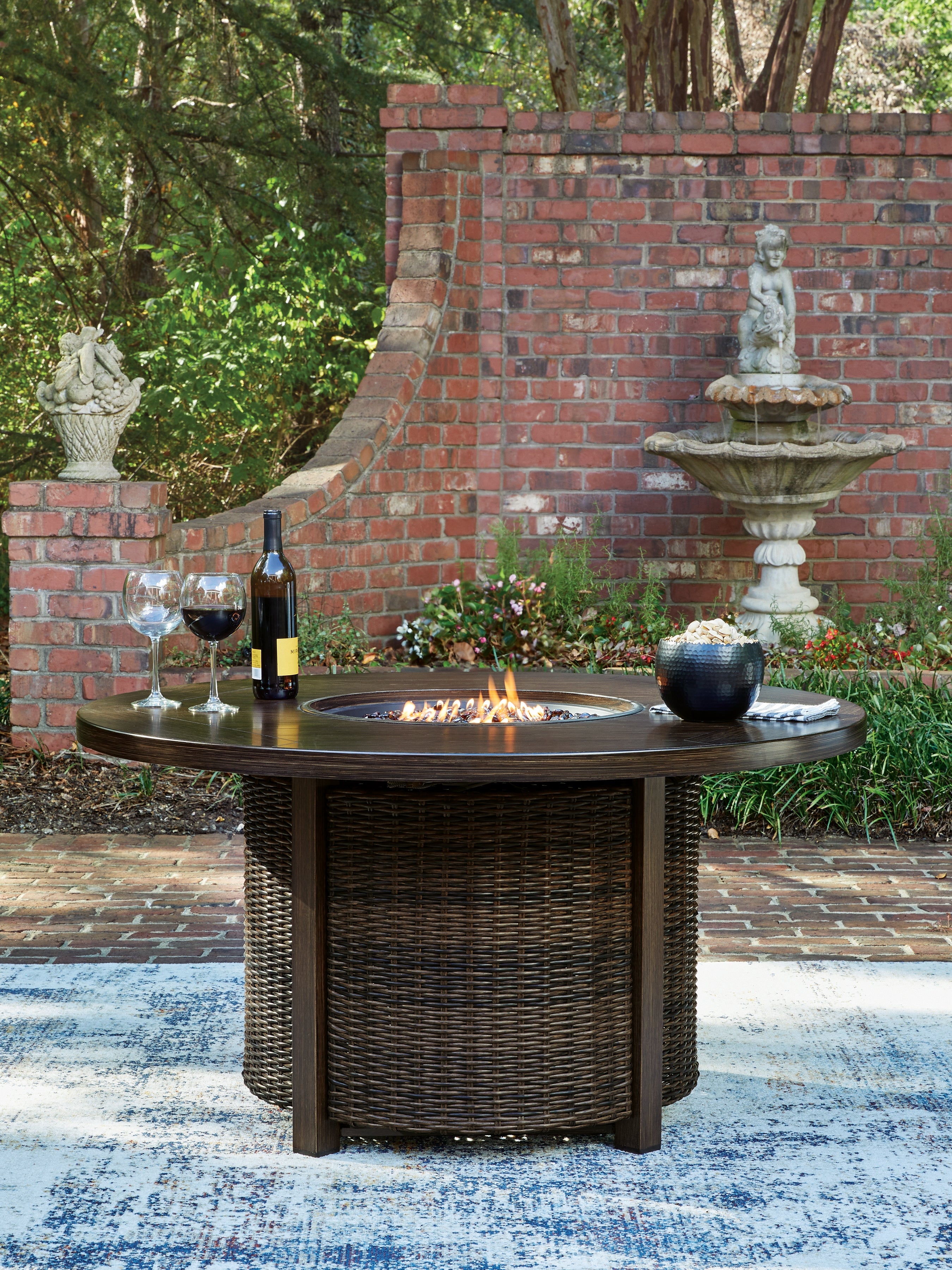 Best Furniture Outlet - Ashley Furniture - Monterey Point Outdoor - Round Fire Pit Table / Dark Brown - PCP760-776