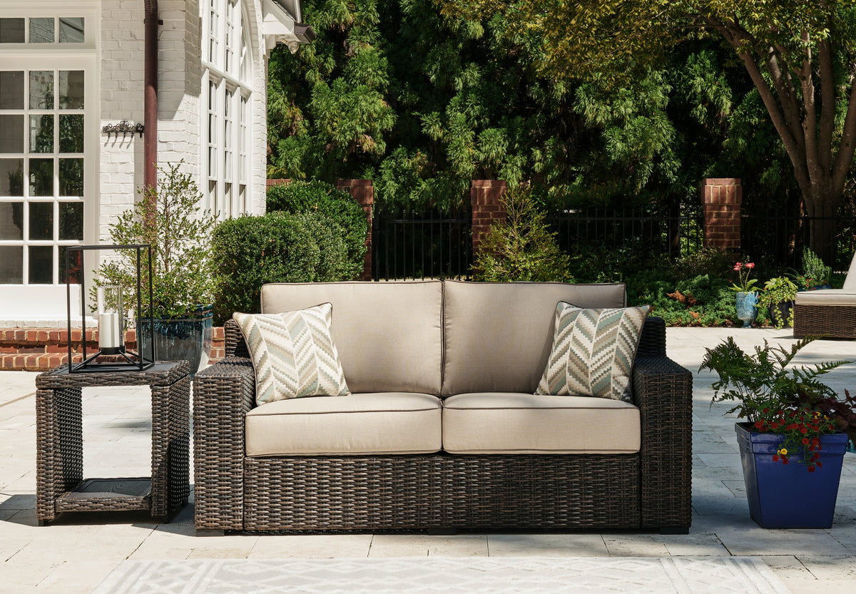 Best Furniture Outlet - Ashley Furniture - Coastline Bay Outdoor - Loveseat w/Cushion / Brown - P784-835