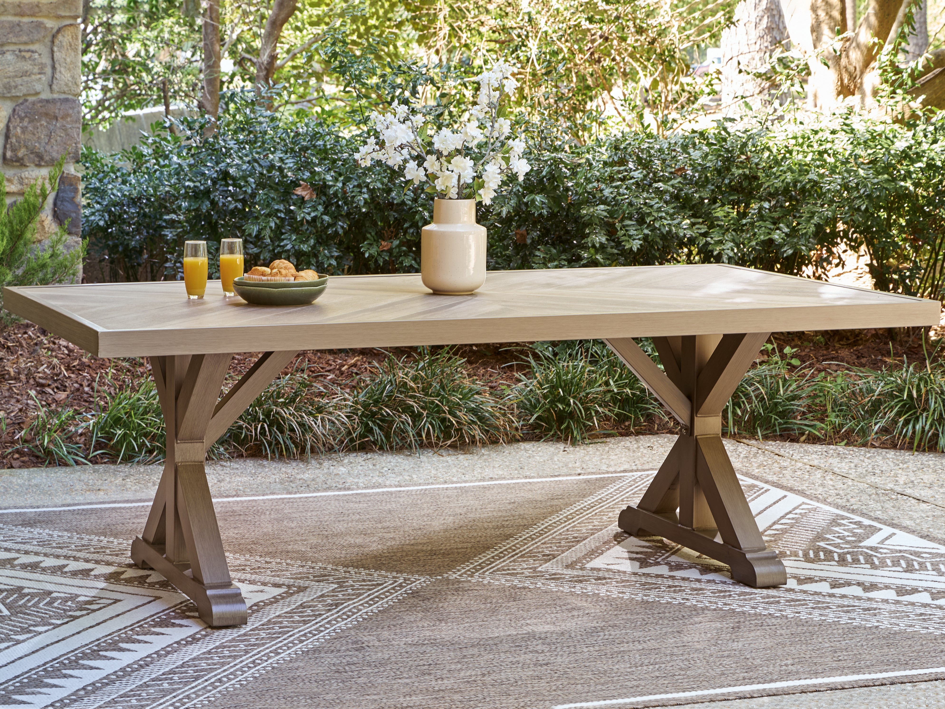 Best Furniture Outlet - Ashley Furniture - Laguna Heights Outdoor - RECT Dining Table w/UMB OPT / Beige - PCP790-625