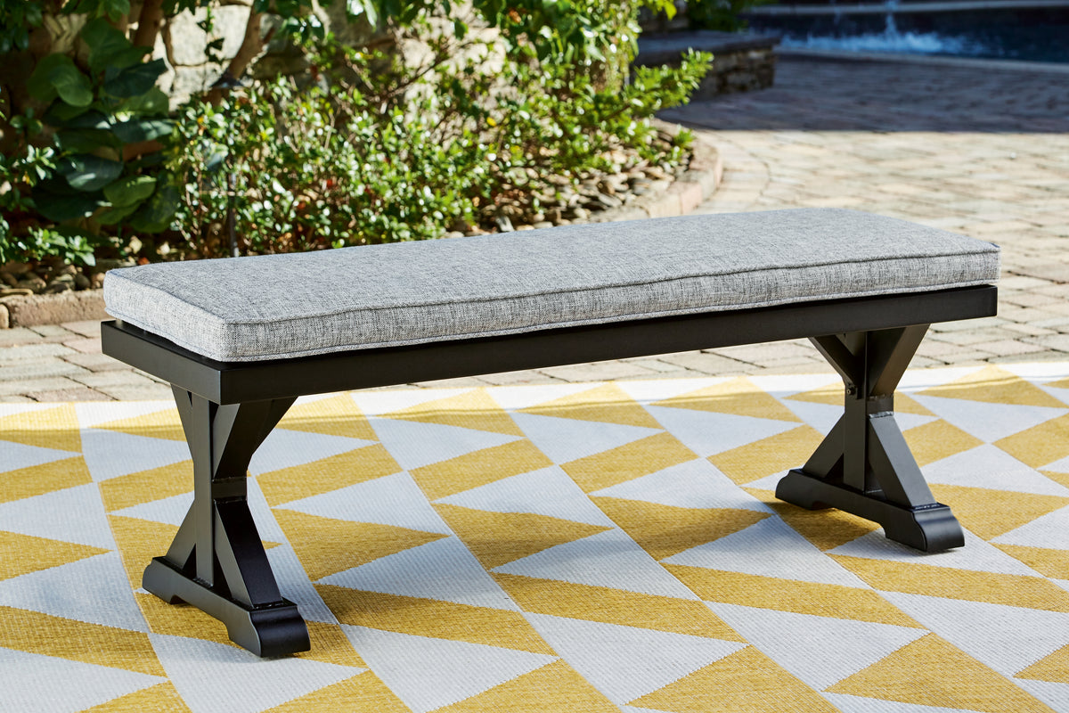 Best Furniture Outlet - Ashley Furniture - Beachcroft Outdoor - Bench with Cushion / Black/Light Gray - P792-600
