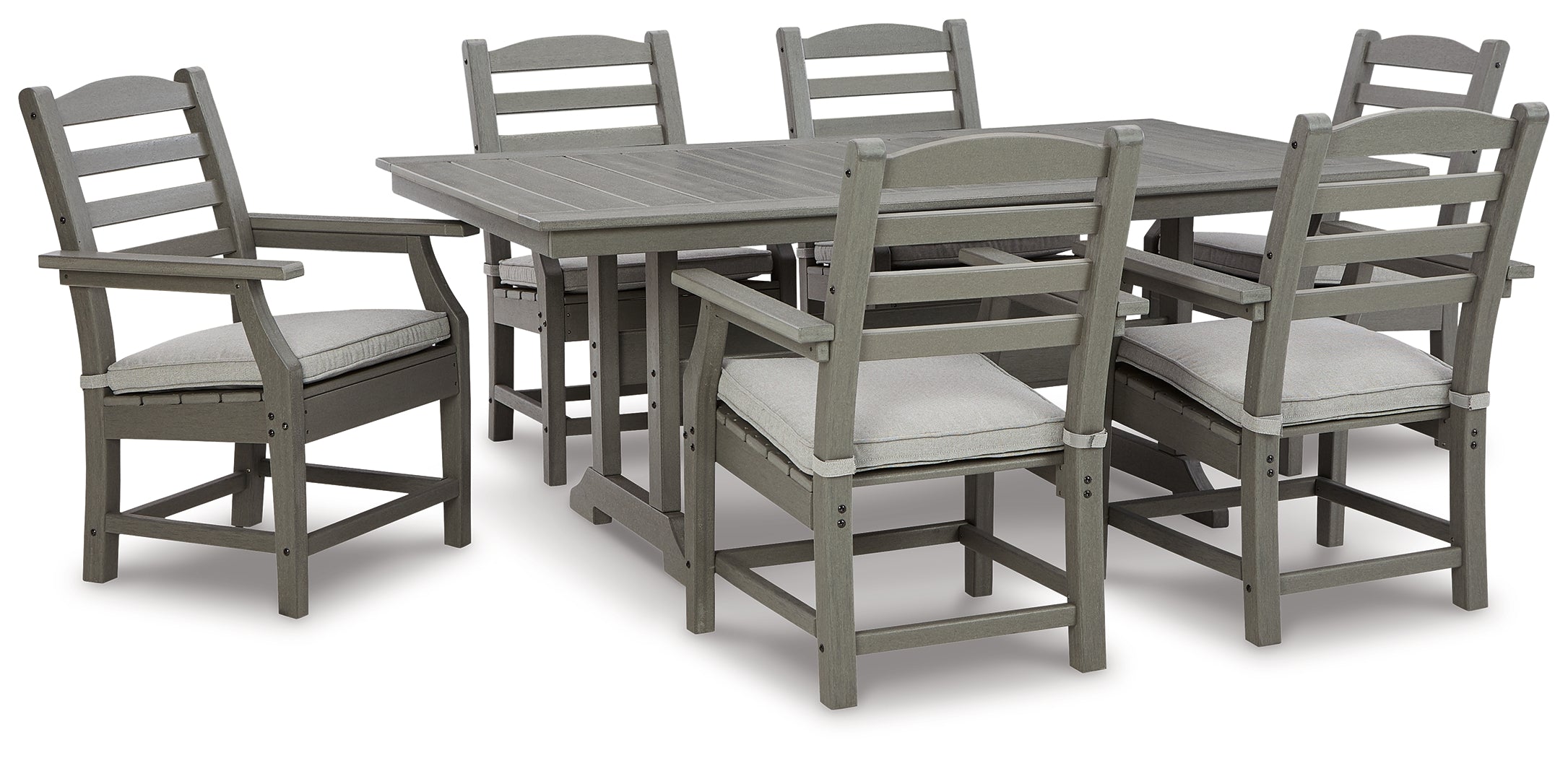 Best Furniture Outlet - Ashley Furniture - Visola Outdoor - Outdoor Dining Table with 6 Chairs / Gray - P802P3