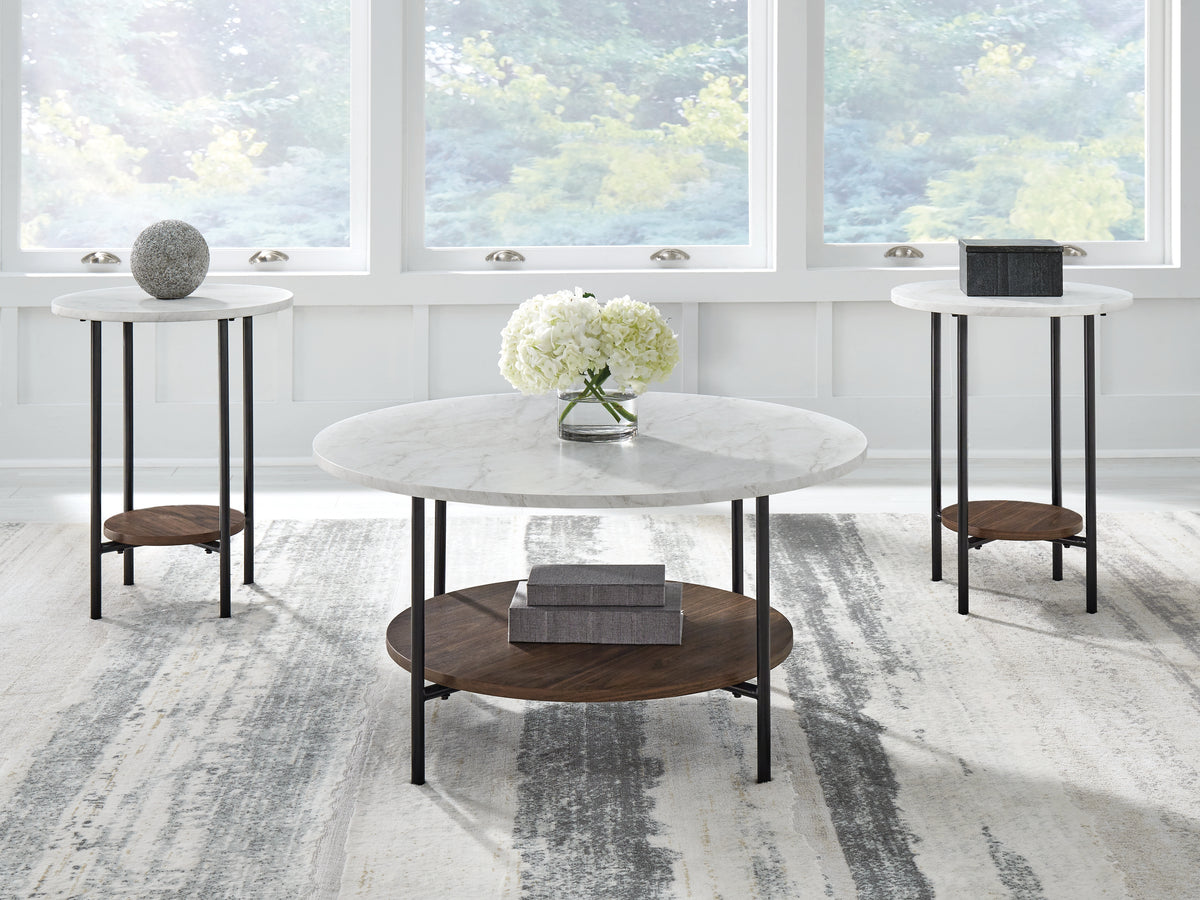 Best Furniture Outlet - Ashley Furniture - Wrenwich Table (Set of 3) - Occasional Table Set (3/CN) / Brown/Black/White - T167-13