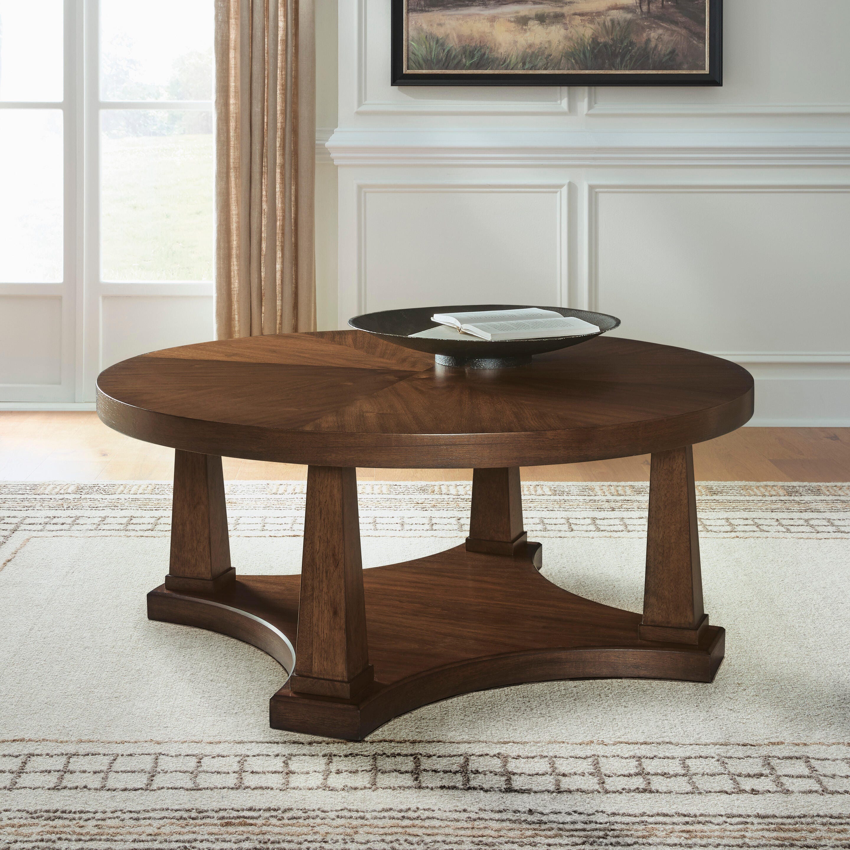 Best Furniture Outlet - Ashley Furniture - Rustic Plains Coffee Table - Round Cocktail Table - T877-8