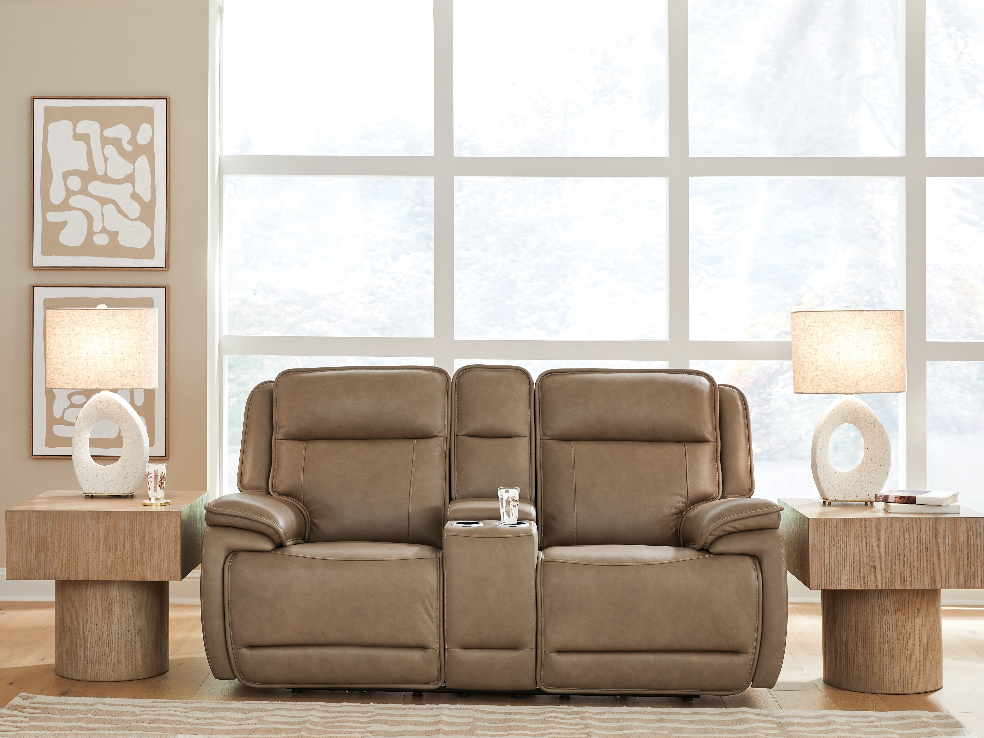 Best Furniture Outlet - Ashley Furniture - Glencroft Living Room - PWR REC Loveseat/CON/ADJ HDRST / Sahara - PCU1240018