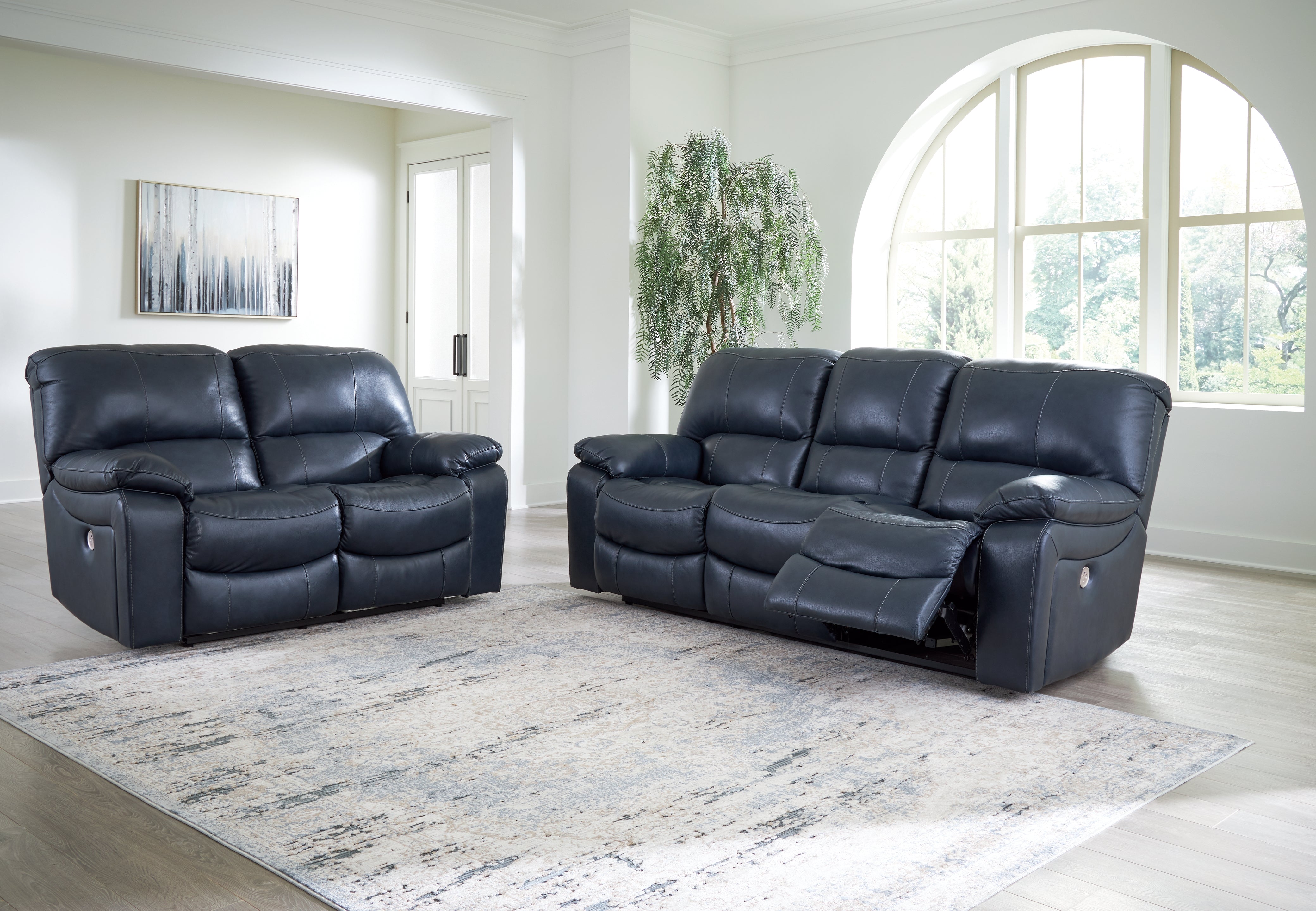 Best Furniture Outlet - Ashley Furniture - Leesworth Power Reclining Sofa and Loveseat - Power Reclining Sofa and Loveseat / Ocean - U43809U1