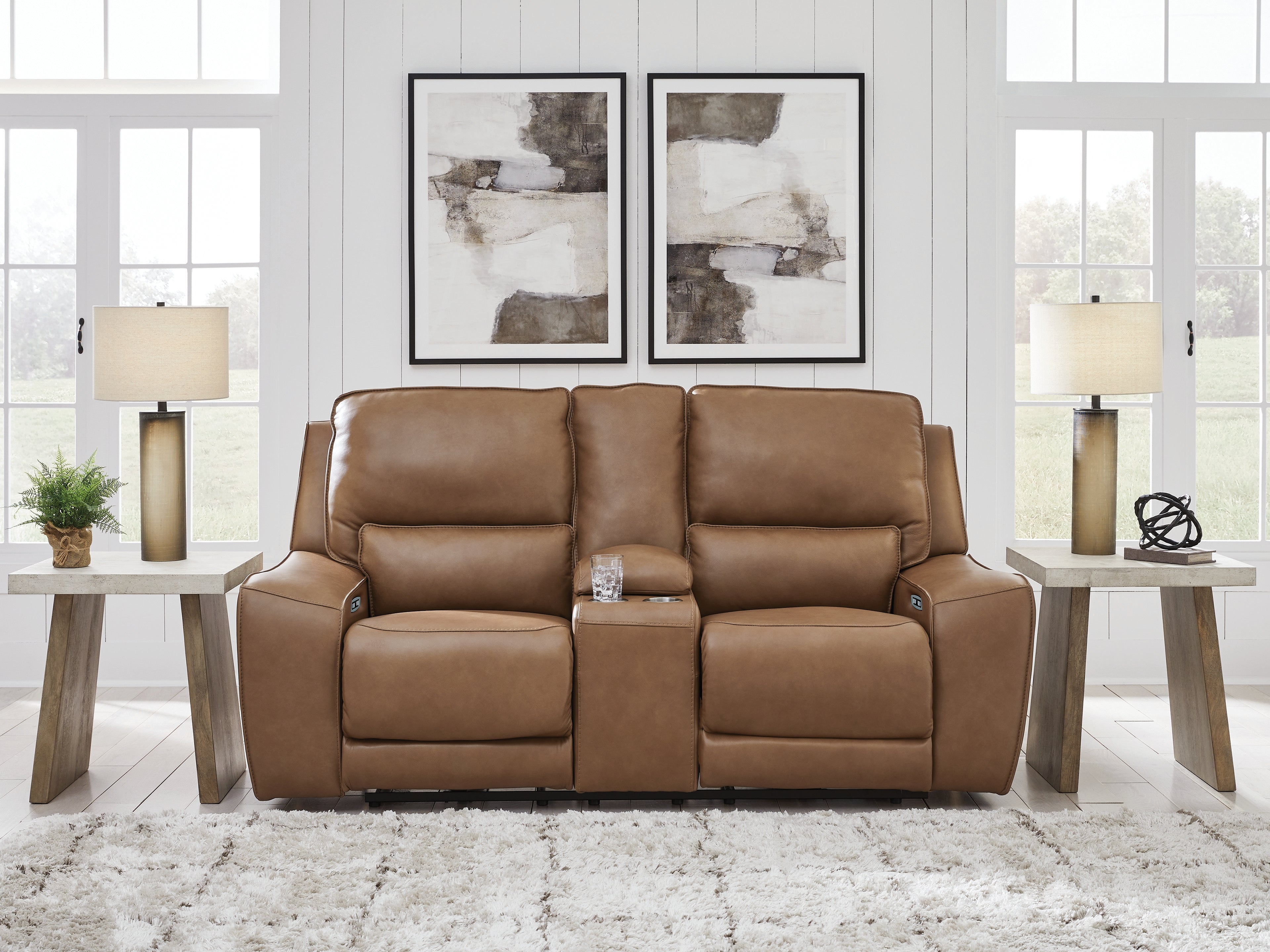 Best Furniture Outlet - Ashley Furniture - DeepWakes Living Room - PWR REC Loveseat/CON/ADJ HDRST / Caramel - PCU6260618