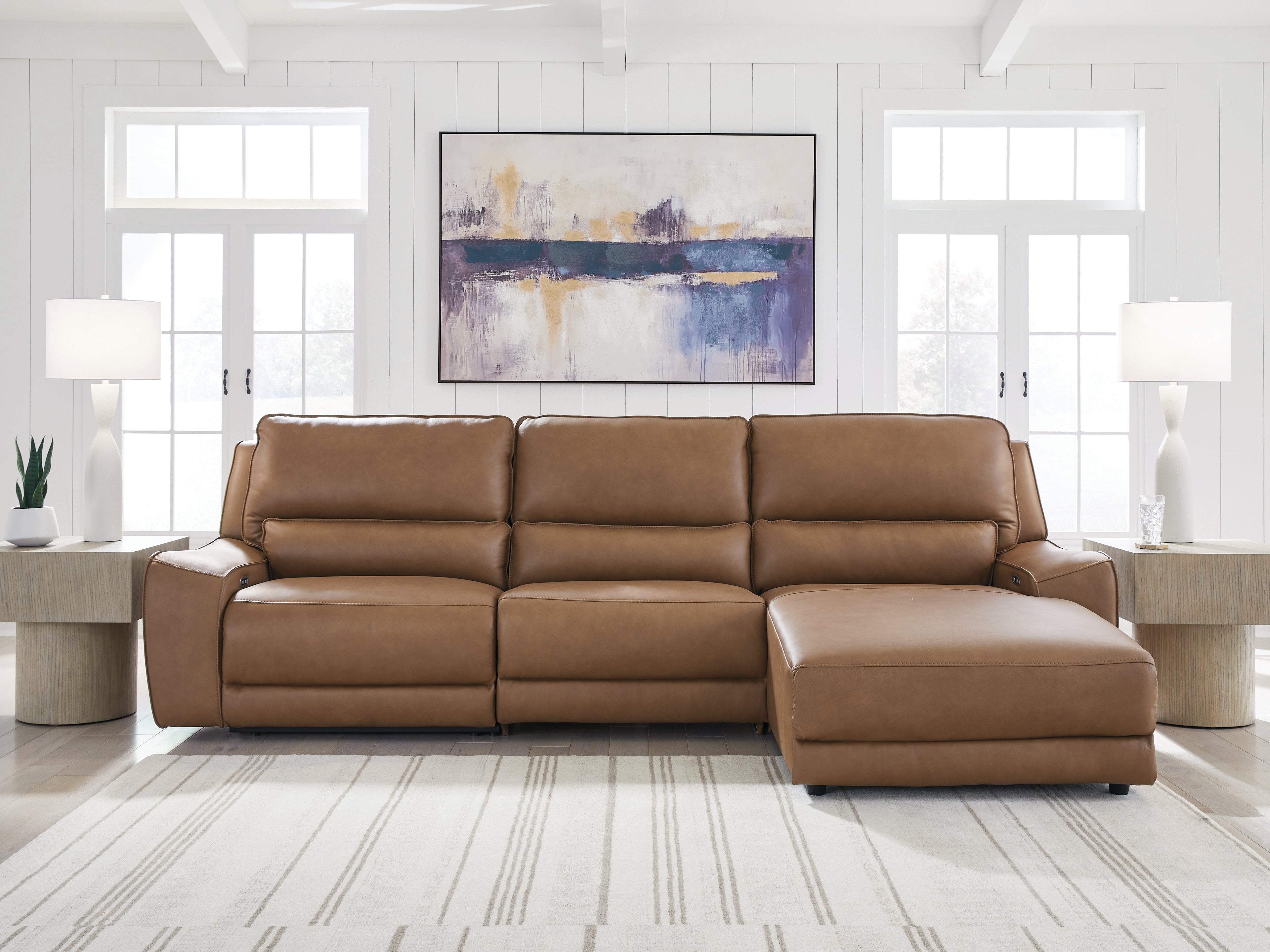 Best Furniture Outlet - Ashley Furniture - DeepWakes Sectional - 3-Piece Reclining Sofa Chaise / Caramel - PCU62606S22