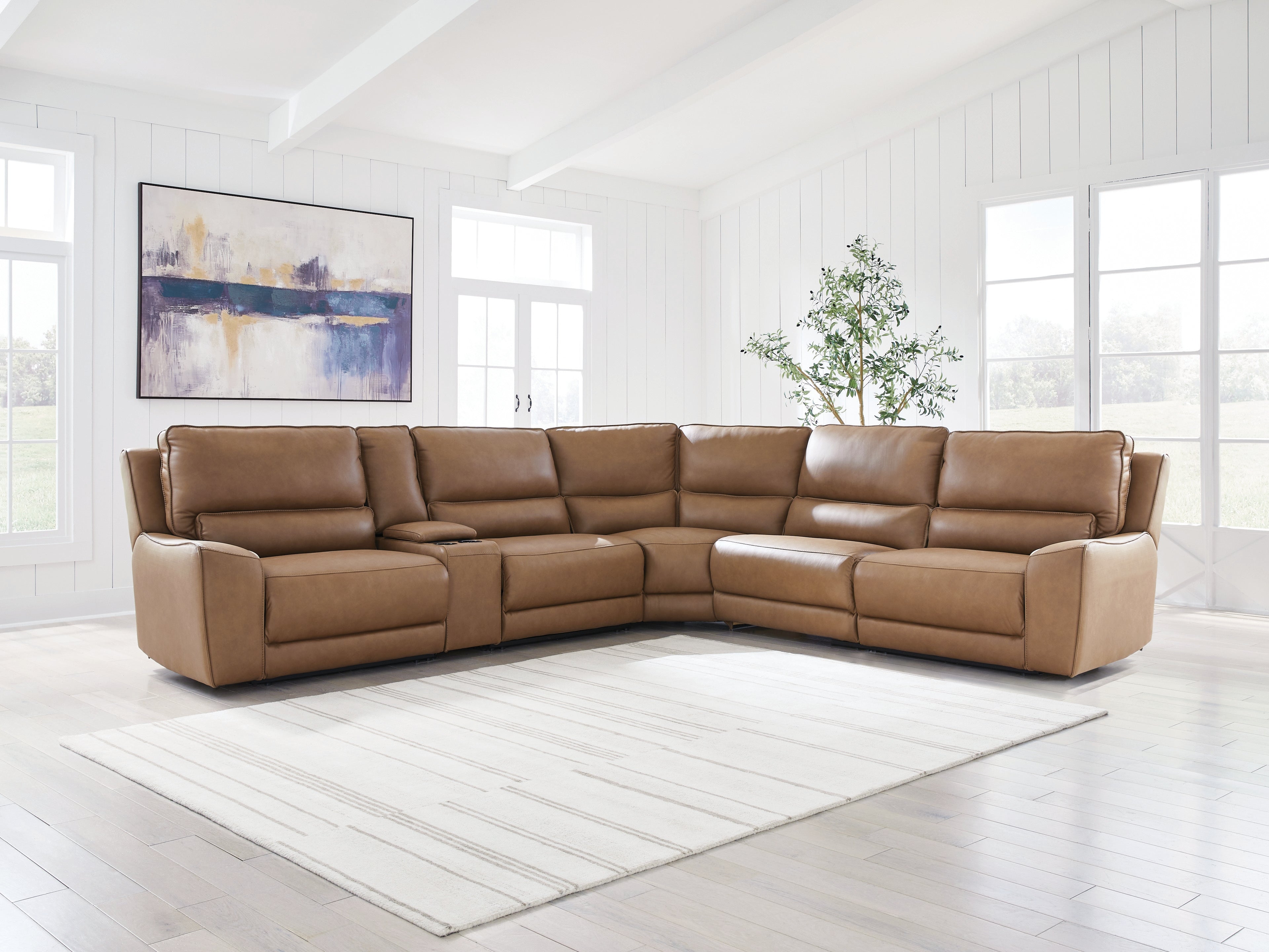 Best Furniture Outlet - Ashley Furniture - DeepWakes Sectional - 6-Piece Reclining Sectional with Storage Console / Caramel - PCU62606S36