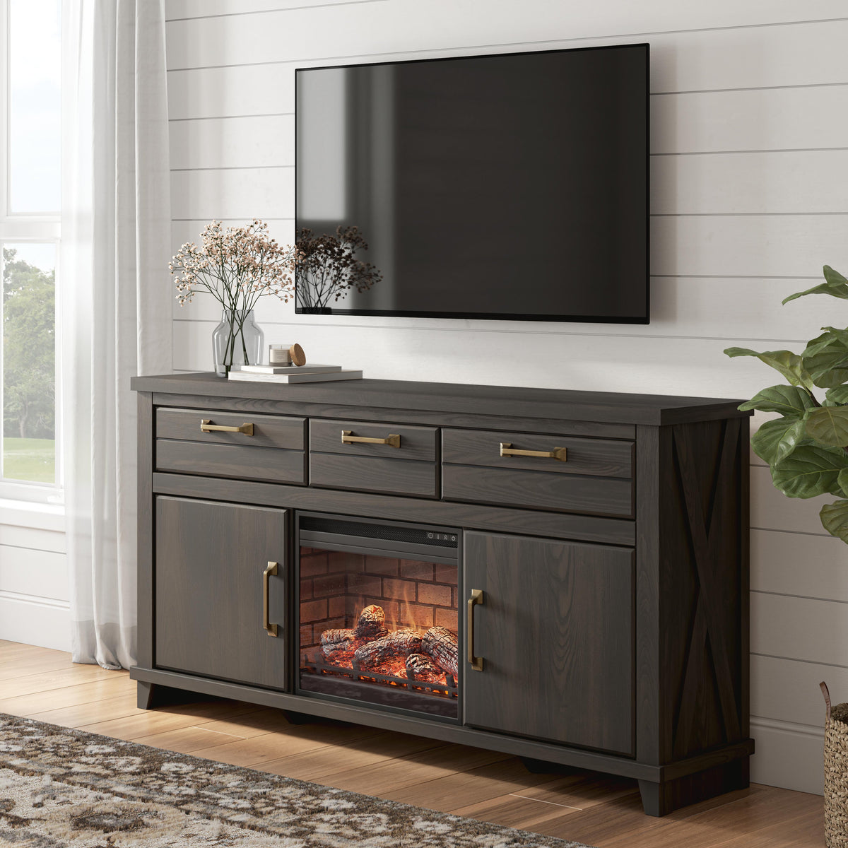 Best Furniture Outlet - Ashley Furniture - Brazen Valley 71" TV Stand with Electric Fireplace - 71" TV Stand with Electric Fireplace - W2648W2