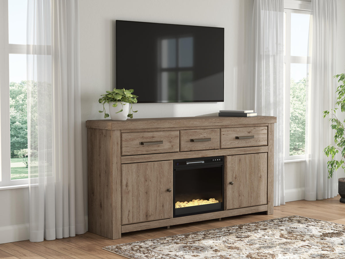 Best Furniture Outlet - Ashley Furniture - Garistyn 73" TV Stand with Electric Fireplace - 73" TV Stand with Electric Fireplace - W2844W4