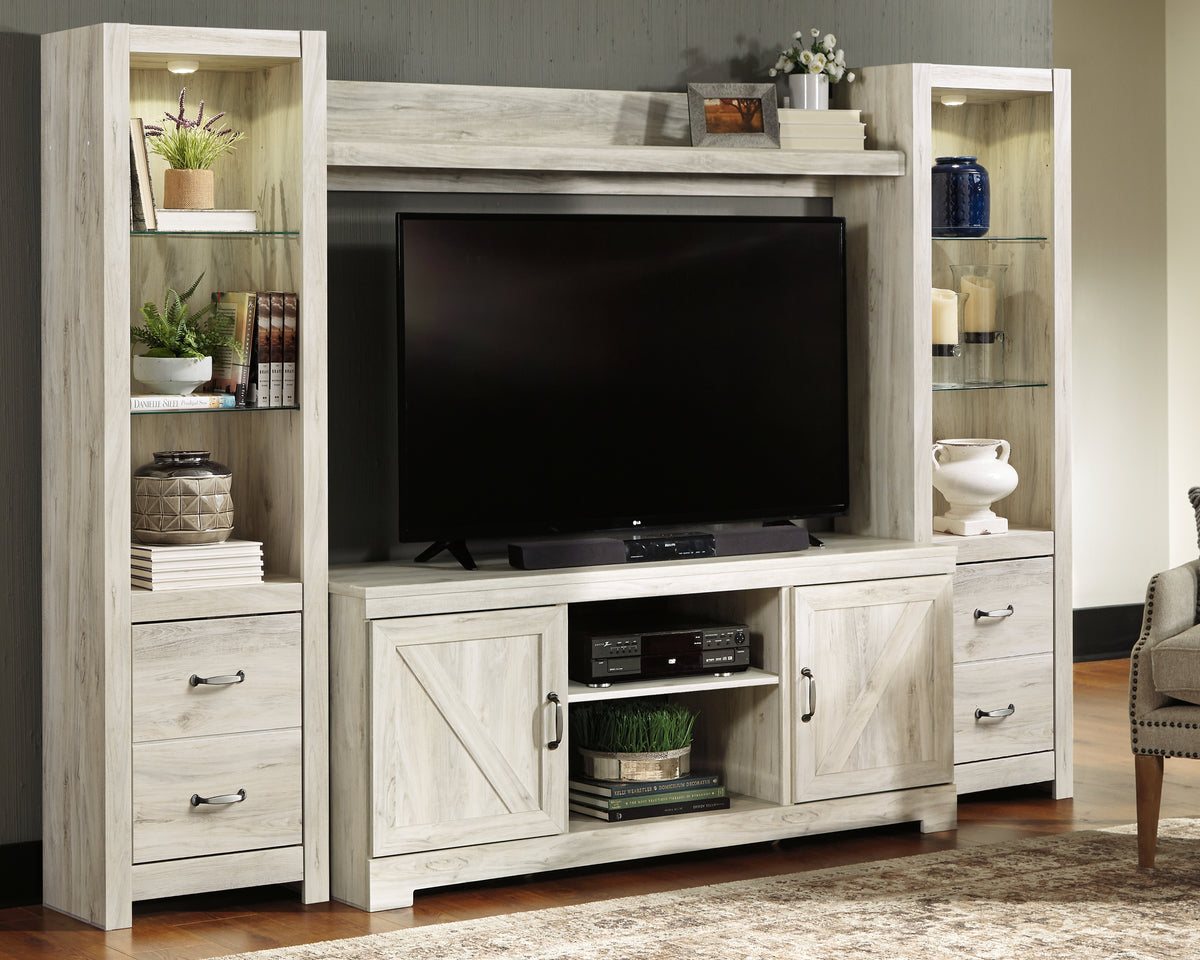 Best Furniture Outlet - Ashley Furniture - Bellaby Entertainment Center - 4-Piece Entertainment Center / Whitewash - W331W2