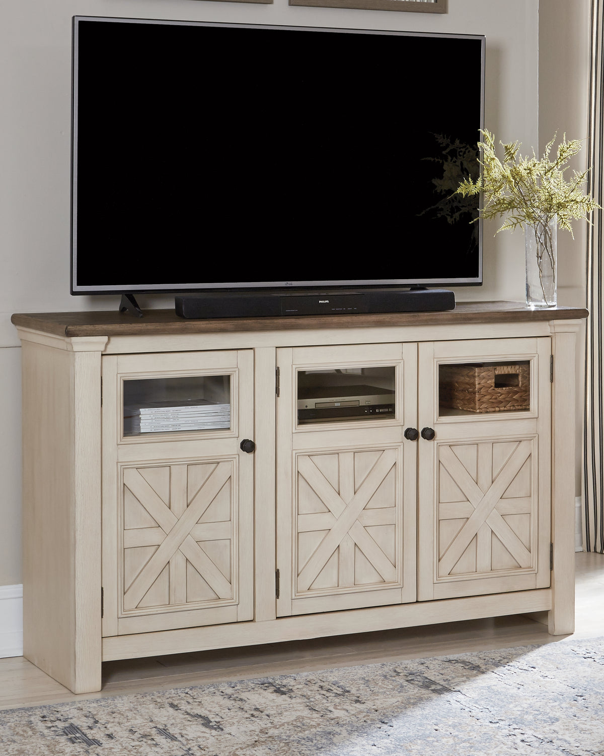 Best Furniture Outlet - Ashley Furniture - Bolanburg 60" TV Stand - 60" / White/Weathered Gray - W647-38