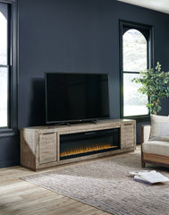 Best Furniture Outlet - Ashley Furniture - Krystanza TV Stand with Electric Fireplace - TV Stand with Electric Fireplace / Weathered Gray - W760W1